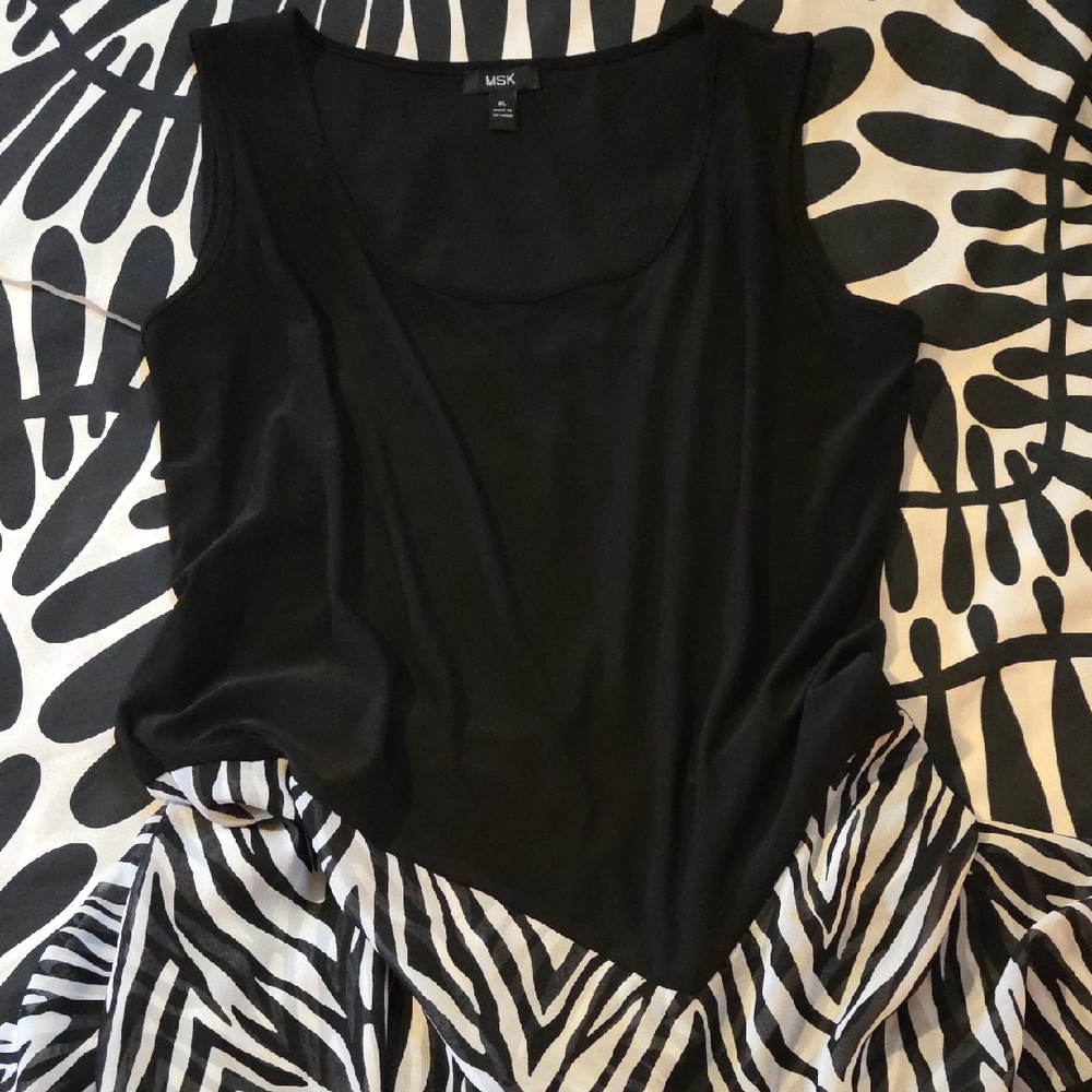 MSK Black & White Dress with Zebra Print Chiffon Skirt